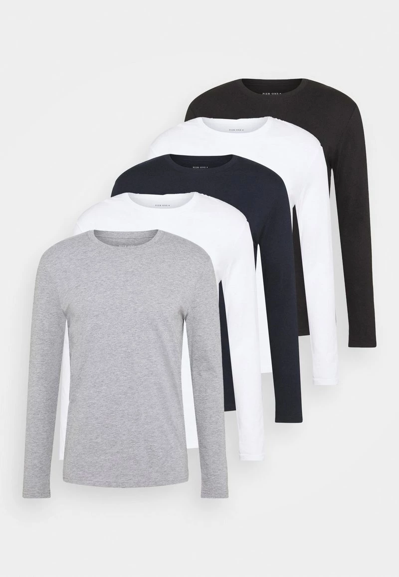 Pier One Hombre 5 PACK - Camiseta De Manga Larga - White/dark Blu/grey 10 Pier One Hombre 5 PACK - Camiseta De Manga Larga - White/dark Blu/grey - Imagen 8