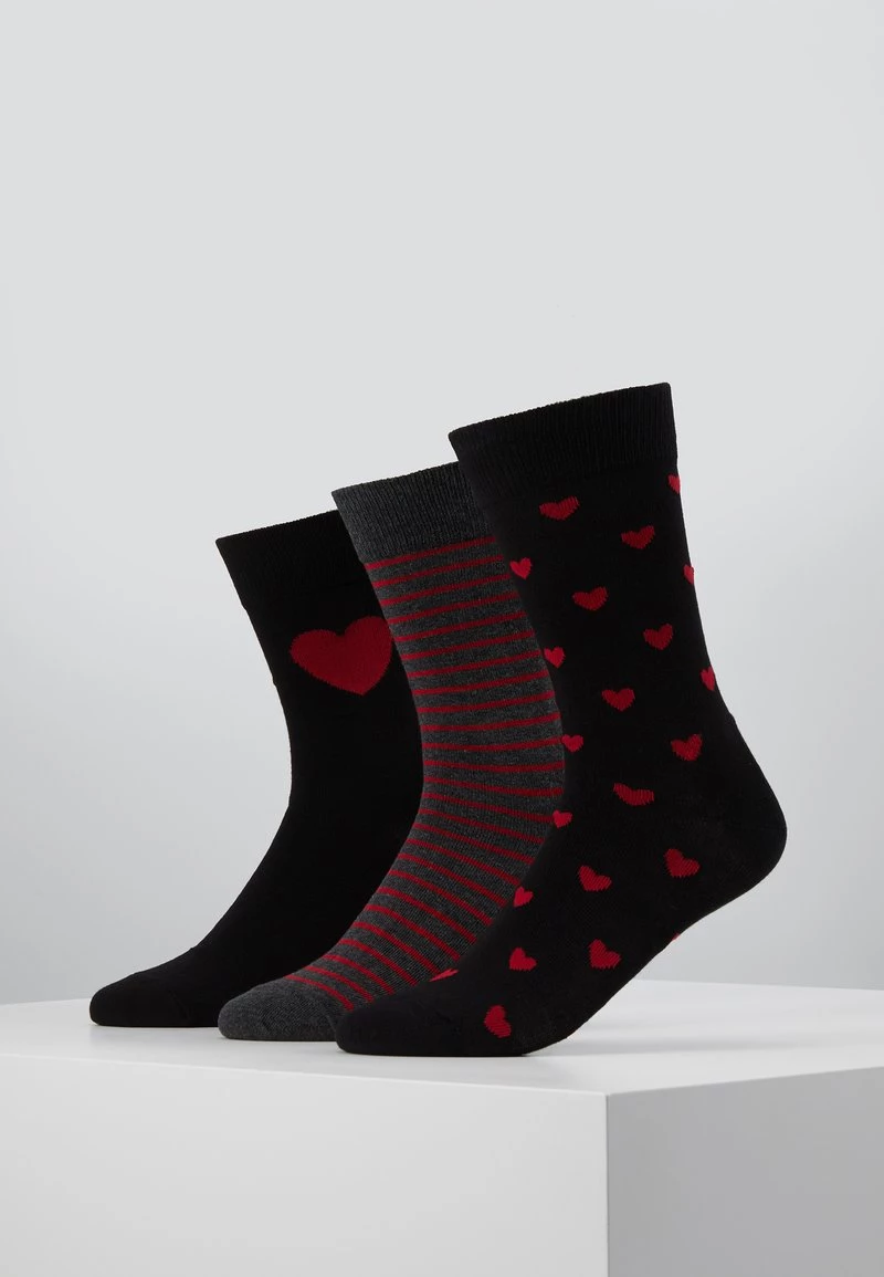 Pier One Hombre VALENTINES 3 PACK - Calcetines - Black/dark Red 3 Pier One Hombre VALENTINES 3 PACK - Calcetines - Black/dark Red