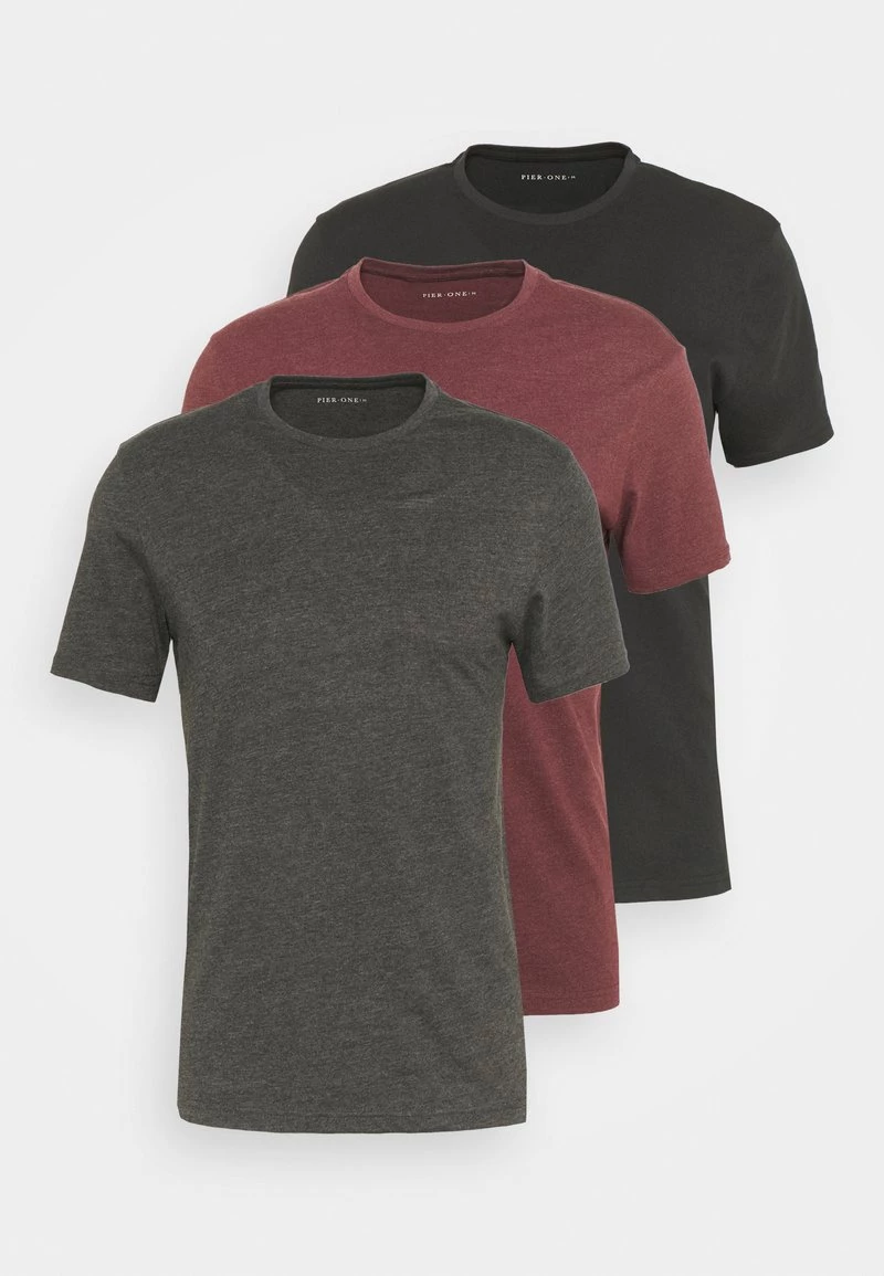 Pier One Hombre 3 PACK - Camiseta Básica - Black/mottled Dark Grey/bordeaux 9 Pier One Hombre 3 PACK - Camiseta Básica - Black/mottled Dark Grey/bordeaux - Imagen 7