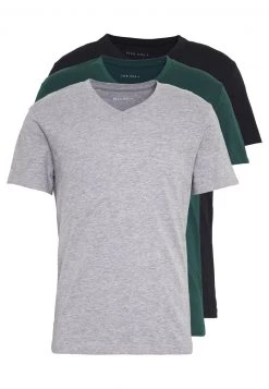 Pier One Hombre 3 PACK - Camiseta Básica - Black, Grey, Green