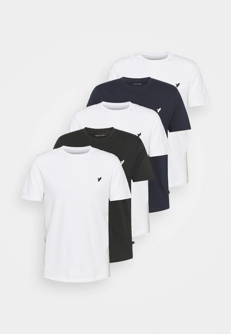 Pier One Hombre WITH BIRD STRAIGHT 5 PACK - Camiseta Básica - White/black/dark Blue 9 Pier One Hombre WITH BIRD STRAIGHT 5 PACK - Camiseta Básica - White/black/dark Blue - Imagen 7
