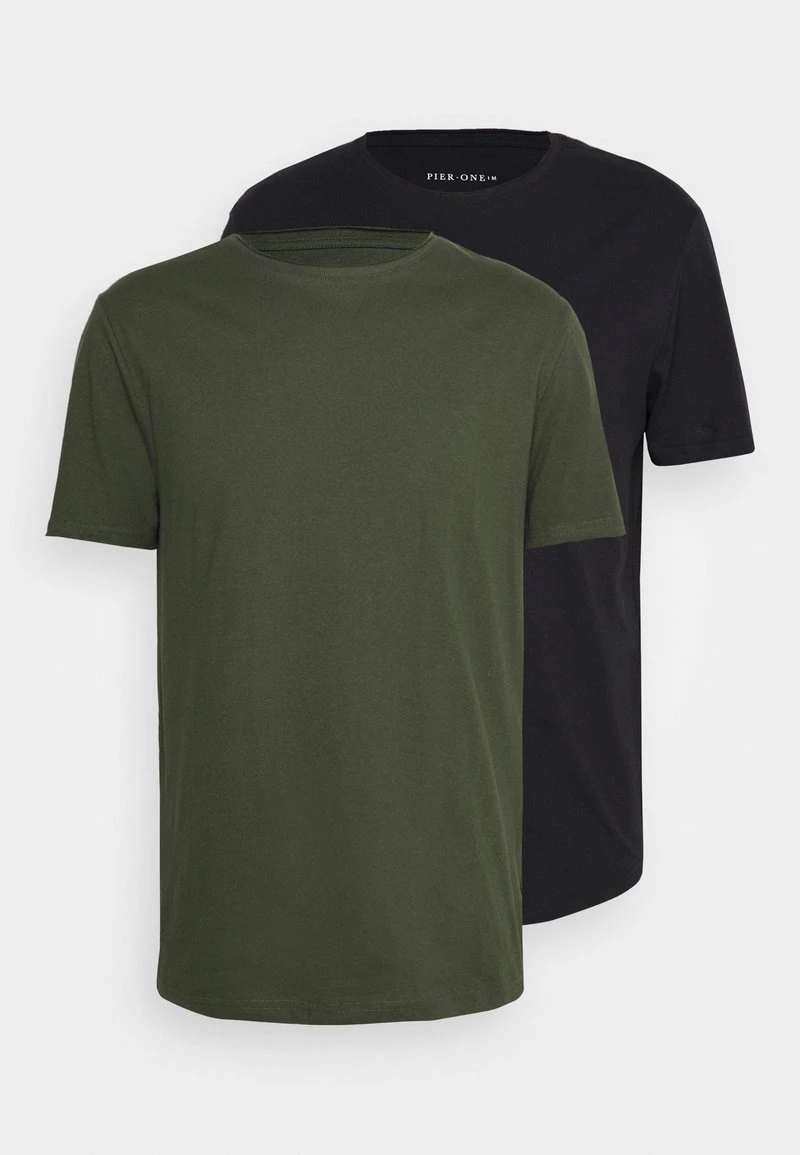 Pier One Hombre 2 PACK - Camiseta Básica - Black/khaki 3 Pier One Hombre 2 PACK - Camiseta Básica - Black/khaki