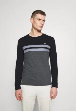 Pier One Hombre Camiseta De Manga Larga - Black/mottled Dark Grey