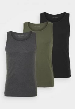 Pier One Hombre 3 PACK - Camiseta Interior - Black/khaki/mottled Dark Grey