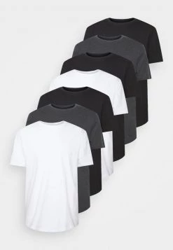 Pier One Hombre 7 PACK - Camiseta Básica - Mottled Dark Grey/white/black